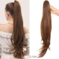 Synthetische klauw clip paardenstaart haarstuk lang golvend bruine pruik 50cm look - 2/30