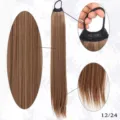 Synthetic hair extension ponytail detail, 70cm 150g long straight hair piece with elastic band - Golden Brown Mix (12/24)