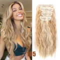 Synthetische golvende haarverlenging clip in blond 50cm vier stuks set voor dagelijks gebruik. - Goudblond (105) / 4-delige set
