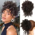 Curly wavy synthetic hair bun drawstring messy hair extension fluffy hairpiece accessory. - Medium Brown
