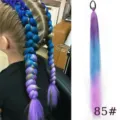 Synthetic gradient hair extension detail showing blue and purple braids with secure hair tie. - Color Code 85 (Single Pack)