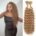 Extensions de cheveux bouclés deep wave synthétiques 46cm 160g mèches blondes femme - 1 Paire / Marron Doré