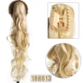 Extensión de coleta ondulada con pinza sintética postizo de cabello rizado rubio diario. - 45cm / 18H613 (Rubio Dorado Reflejos)