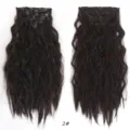 Extension capelli mossi castano scuro con clip, ciocche ricce sintetiche circa 50 cm. - Set da 7 Pezzi Onde di Mais / Marrone Scuro (2)