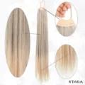 Synthetic long straight ponytail hair extension 70cm ombre blonde color hairpiece for women. - Ash Brown to Platinum Blonde Gradient (8T60A)