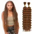 Extensions de cheveux bouclés synthétiques 46cm 160g mèches tressées pour femmes coiffure. - 1 Paire / Marron
