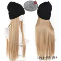 Long straight blonde hair wig with black knit beanie hat, fleece lined winter warm detail. - Black Knit Hat With Flaxen Gold Long Straight Hair