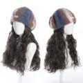 Rainbow oil painting beret with long curly synthetic wig hat, fashionable 40cm hair piece. - Cool Brown