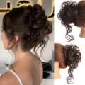 Synthetic messy hair bun claw clip hair extension curly updo natural brown hair piece - Tan