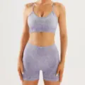 Seamless athletic yoga set with camisole sports bra and high waist shorts for fitness. - S / Top And Bottom / Purple