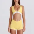 Set van halter sportbeha en hoge taille fitness shorts activewear yoga outfit geel - S / Boven- en onderkant / Gans Geel