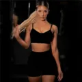 Black seamless sports bra and biker shorts set for women, perfect for gym, fitness, and yoga. - S / Top And Bottom / Black