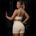 Seamless sports bra and shorts activewear set for women, backless yoga gym fitness outfit. - S / Top And Bottom / Off White