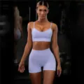 Seamless sports bra and shorts fitness set in lilac, perfect for yoga, running, and gym workouts. - S / Top And Bottom / Lavender