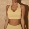 Geribbelde sportbeha fitness set voor dames, hoogwaardige elastische yoga kleding ademend. - S / Boven- En Onderstuk / Khaki
