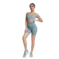 Seamless ribbed yoga set for women, featuring a scoop neck sports bra and high-waisted shorts. - S / Top And Bottom / Square Neck - Blue-Gray