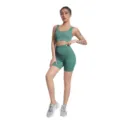 Nahtloses geripptes Yoga-Set für Damen in Grün mit V-Ausschnitt und Fitnessshorts - S / Top Und Bottom / Eckiger Ausschnitt - Dunkelgrün