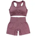 Seamless athletic crop top and high waist shorts workout set in wine red for fitness gym yoga. - S / Linen Red