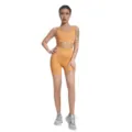 Yellow seamless ribbed yoga set for women, activewear sports bra and shorts variant. - S / Top And Bottom / Square Neck - Light Coffee