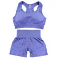 Seamless purple 2-piece gym set women racerback sports bra high waist shorts yoga outfit - S / Purple