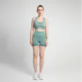 Seamless yoga set for women, high waist peach lift fitness shorts and sports bra in green. - S / Dark Green