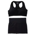 Seamless athletic sports bra and high-waist shorts two-piece workout set for women black - S / Black