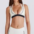 White black color block halter sports bra yoga top activewear fitness gym athletic apparel - S / Tops / Diamond White