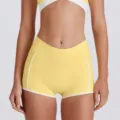 Vrouwen naadloze gele sport-bh en hoge taille fitness yoga korte broek sportkleding set. - S / Bottoms / Gans Geel