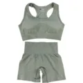Ensemble de sport sans coutures brassiere dos nageur et short tenue de yoga fitness - Vert Militaire
