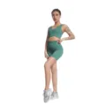 Grünes, nahtloses geripptes Yoga-Set für Damen, V-Ausschnitt Sport-BH und enge Fitnessshorts. - S / Top Und Bottom / V-Ausschnitt - Dunkelgrün