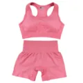 Ensemble de sport rose sans couture en deux pièces avec soutien-gorge et short de fitness. - Rouge pastèque