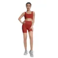 Nahtloses geripptes Yoga-Set für Damen, mit kurzem Sport-BH und figurbetonten Shorts. - S / Top Und Bottom / Eckiger Ausschnitt - Ziegelrot