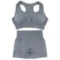 Ensemble de yoga sans coutures gris, soutien-gorge de sport et short de fitness. - Bleu gris