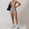 Damen seamless Yoga Set hohe Taille Fitness Sportbekleidung Sport-BH und Shorts Set - S / Oberteil und Hose / Leinen