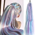 Extensión de coleta trenzada sintética con mechones de colores y detalles de estrellas. - Azul y Púrpura