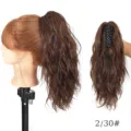 Synthetic wavy ponytail hair extension with claw clip, curly hair piece in color 2/30#. - Black Brown (2/30)
