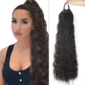 Extension per capelli coda di cavallo riccia sintetica 24in boccolo lana elastico donna - Marrone scuro