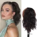 Wavy ponytail hair extension 30cm dark brown wig piece detail view for daily wear and natural style. - Calico