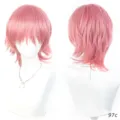 Ροζ κοντή περούκα cosplay με στρώσεις από συνθετικό μαλλί για άνδρες anime λεπτομέρειες. - Ροδακινί