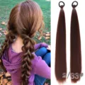 Synthetic straight hair ponytail extensions with rubber bands, natural fluffy brown hair. - 1 Pair Pack / Dark Brown