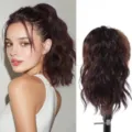 Women's synthetic ponytail wig natural cloud perm wavy hair extension 30cm everyday wear - Dark Brown