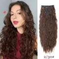 Extension di capelli ricci sintetici 6 pezzi 60cm lungo ondulato clip in ciocche 2/30# - Marrone chiaro