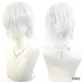 Witte korte krullende cosplay pruik synthetisch haar hittebestendig voor herenhaar styling - Wit