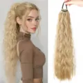 Extension per capelli a coda di cavallo bionda ondulata sintetica con elastico. - Cammello