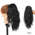 Synthetic wavy ponytail hair extension with claw clip, black curly hair piece for women. - Natural Black (1B)