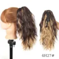 Synthetic claw clip wavy ponytail hair extension detail view showing texture and clip. - Ombre (4H27)