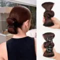 Synthetic Hair Bow Bun Claw Clip Brown Updo Hairpiece Ponytail Extension Styling Tool - Dark Brown