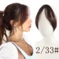 French bangs hairpiece top hair piece center parted fringe hair extension natural volume view - Dark Brown