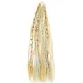Close-up detail of 60cm synthetic blonde braided hair extension with bohemian blue cords and beads. - Off White