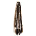 Synthetic hair extension braided ponytail detail showing mixed colors and handmade bohemian dreadlocks. - Tan